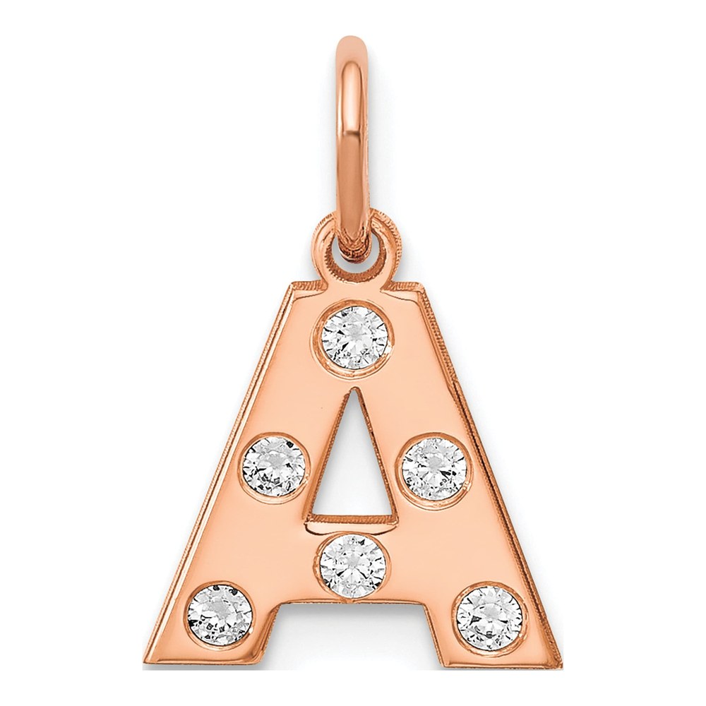 Sterling Silver/rose-Plated Initial With Diamonds Charm Pendant