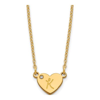 Gold-Plated Sterling Silver Diamond Personalized Initial Heart Necklace