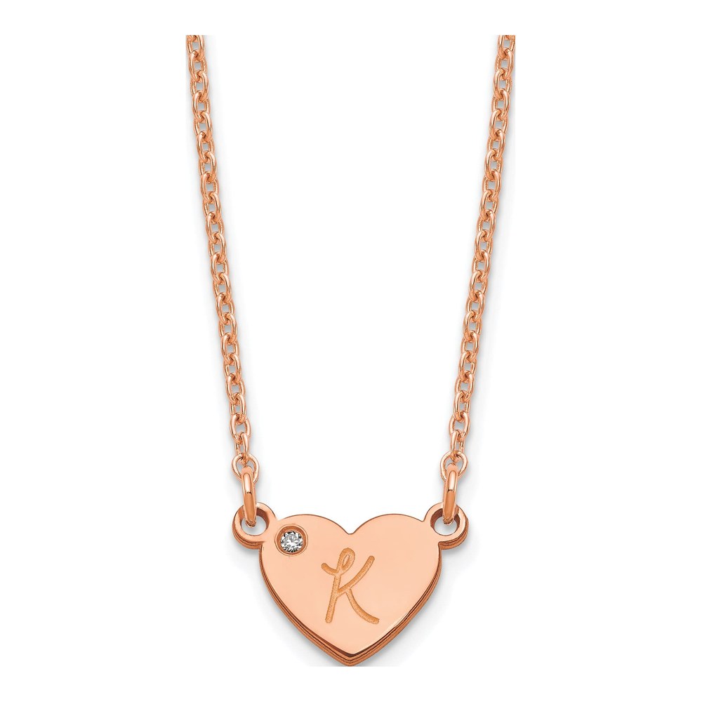 Rose Gold-Plated Sterling Silver Diamond Personalized Initial Heart Necklace