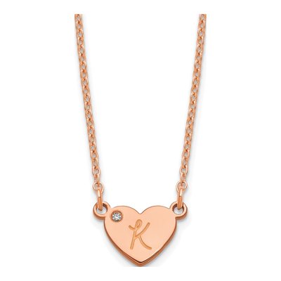 Rose Gold-Plated Sterling Silver Diamond Personalized Initial Heart Necklace
