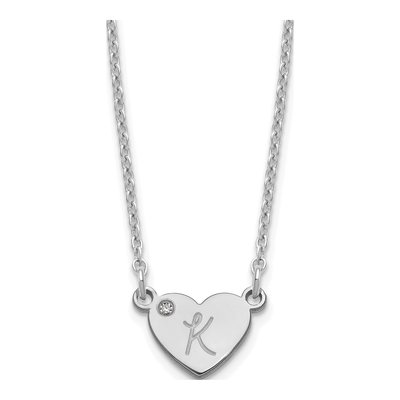 Sterling Silver Diamond Personalized Initial Heart Necklace