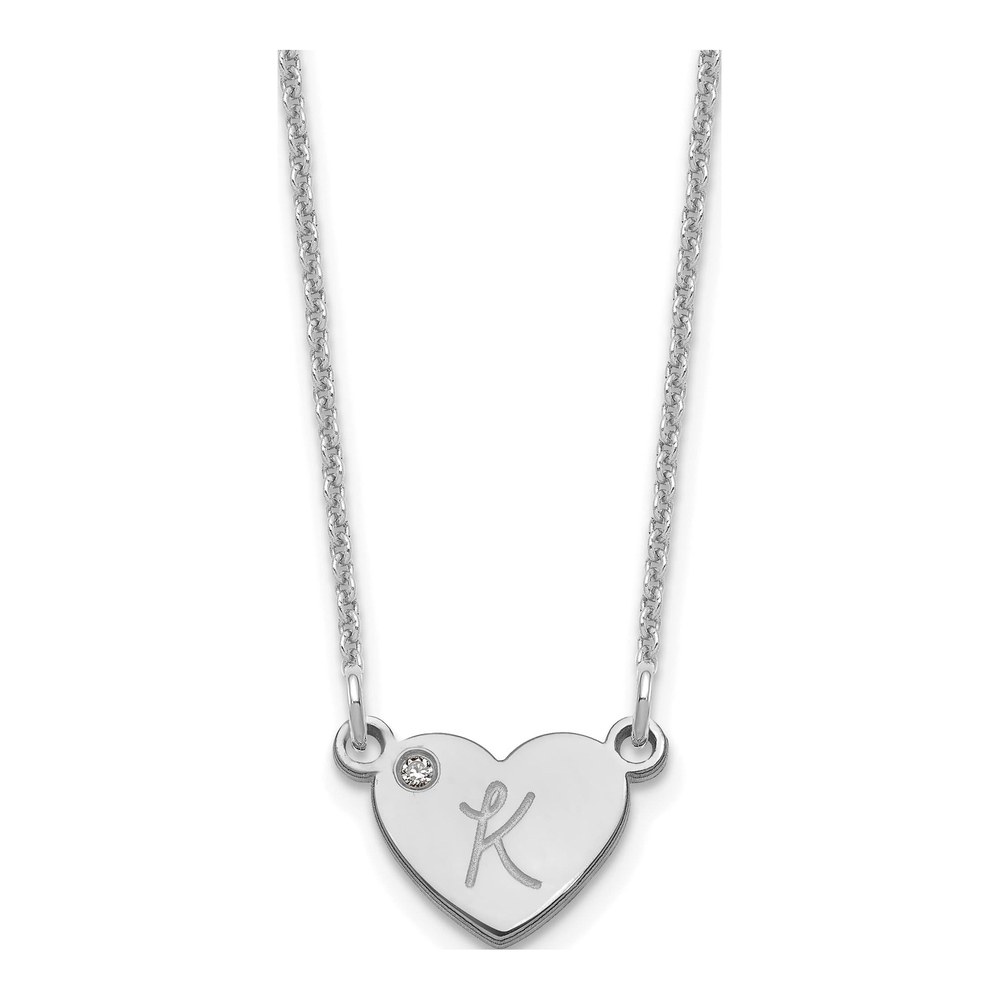 14K White Gold 18 Inch Initial Heart With 0.004ct Diamond Necklace with Lobster Clasp