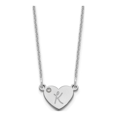 14K White Gold Diamond Initial Heart Necklace