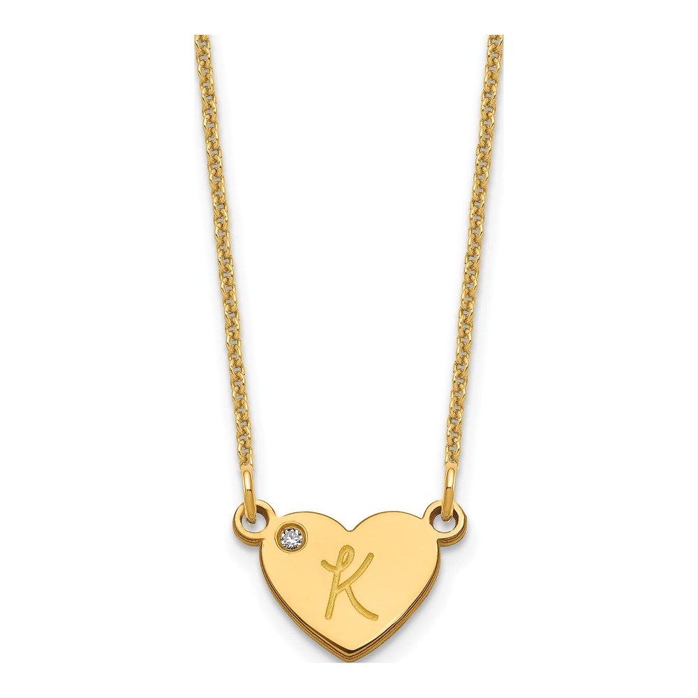 14K Yellow Gold Diamond Initial Heart Necklace