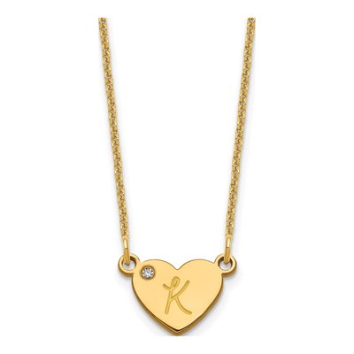 14K Yellow Gold Diamond Initial Heart Necklace