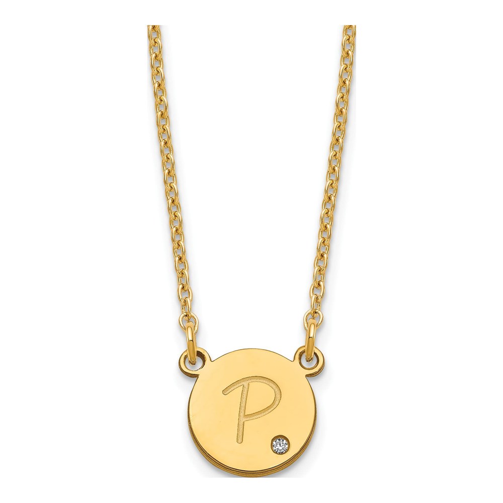 Gold-Plated Sterling Silver Diamond Personalized Round Initial Necklace