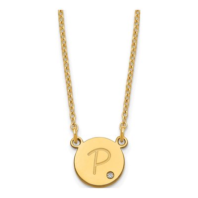 Gold-Plated Sterling Silver Diamond Personalized Round Initial Necklace