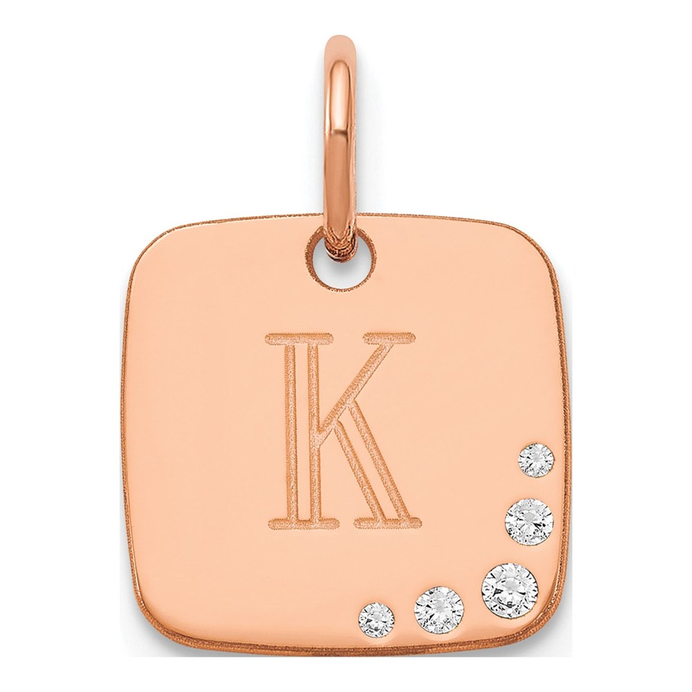 Sterling Silver Rose-Plated Diamond Initial Charm