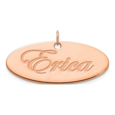 14K Rose Gold Personalized Oval Name Plate Pendant