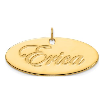 14K Yellow Gold Personalized Oval Name Plate Pendant