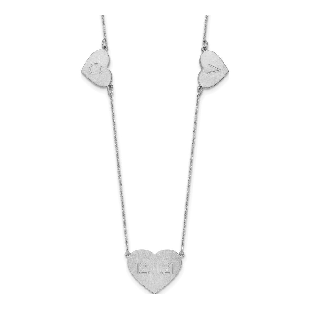14K White Gold Rhodium-Plated Brushed 3 Station Heart Necklace