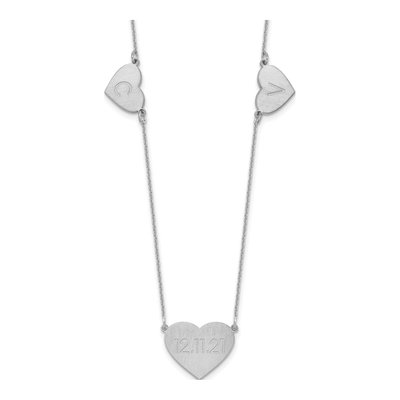 14K White Gold 3-Station Heart Necklace