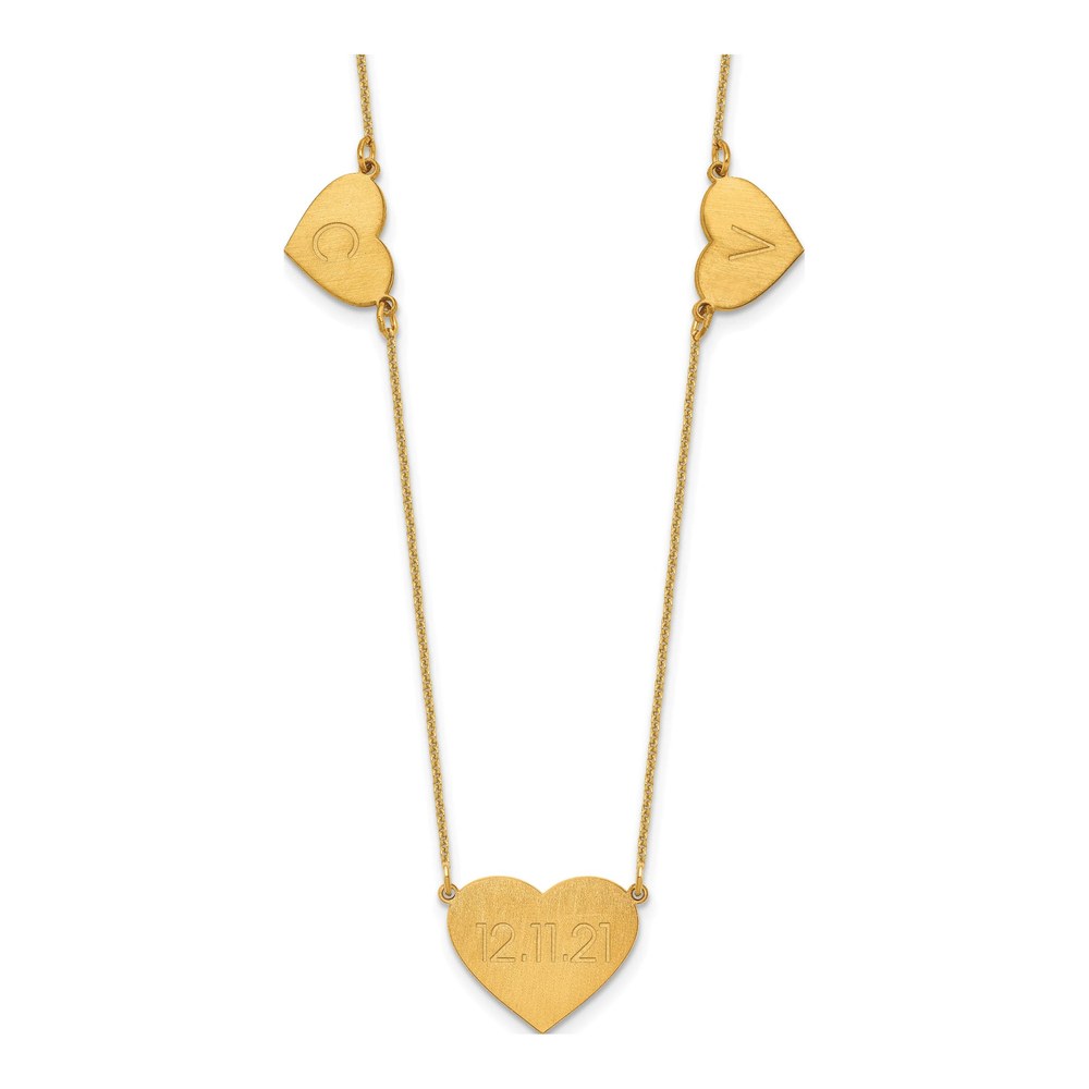 14K Yellow Gold Brushed 3 Station Heart Necklace