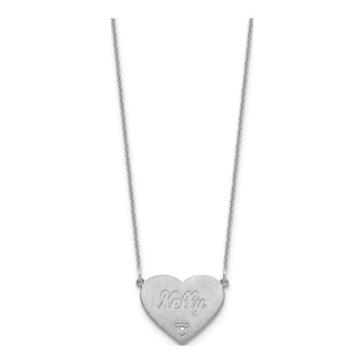 14K White Gold Diamond Heart Station Necklace