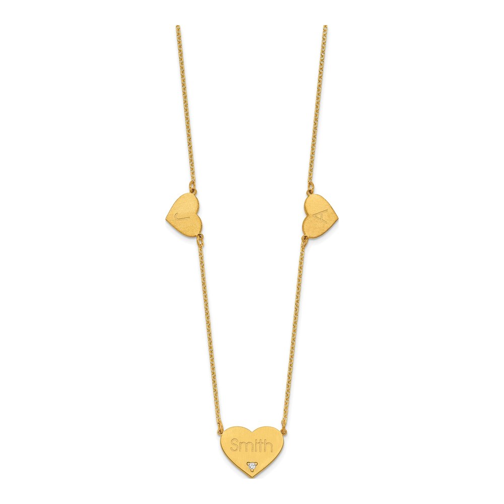 Gold-Plated Sterling Silver Diamond 3-Station Heart Necklace