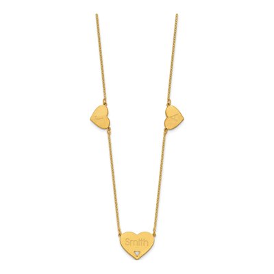 Gold-Plated Sterling Silver Diamond 3-Station Heart Necklace