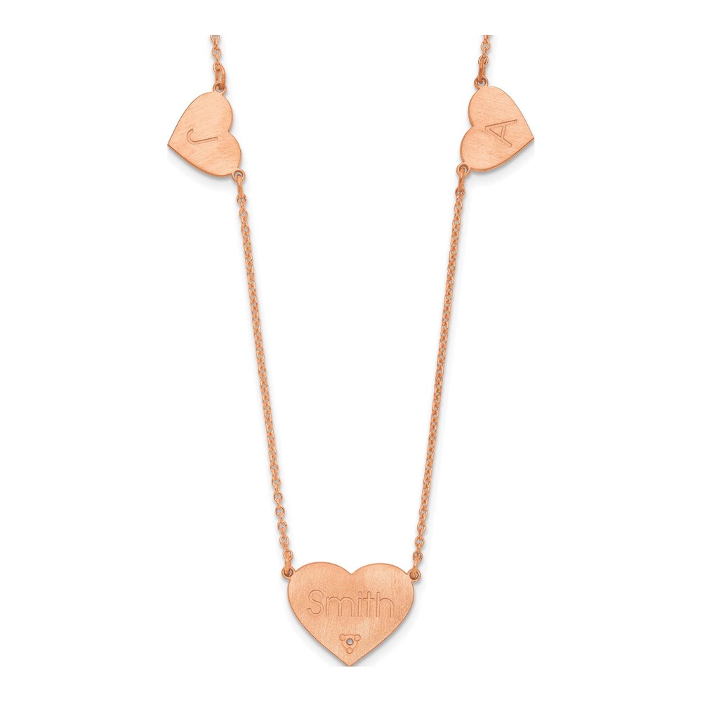 Rose Gold-Plated Sterling Silver Diamond 3-Station Heart Necklace