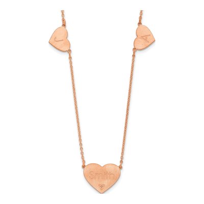Rose Gold-Plated Sterling Silver Diamond 3-Station Heart Necklace