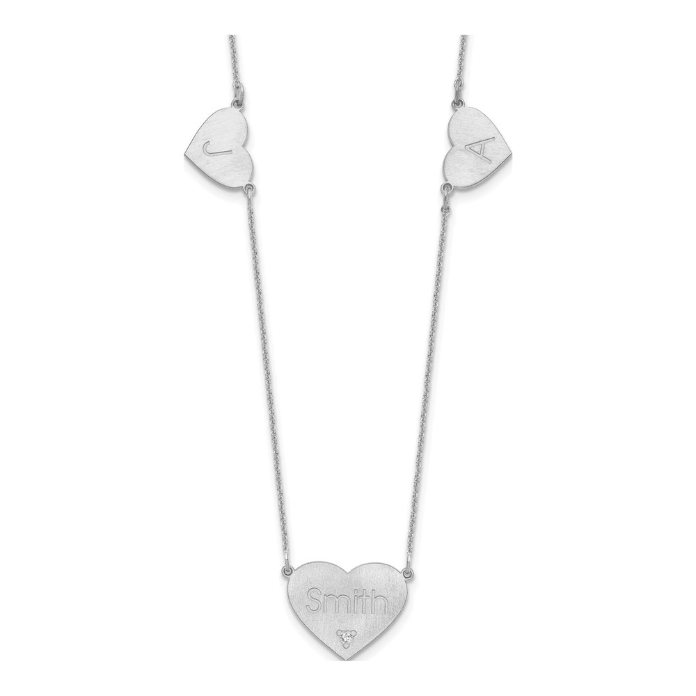 14K White Gold Rhodium-Plated Brushed 3 Station Heart 0.025ct Diamond Necklace