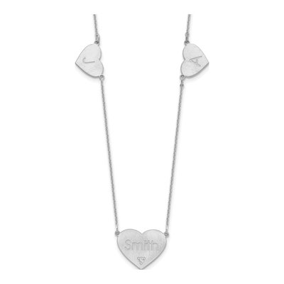 14K White Gold Diamond 3-Station Heart Necklace