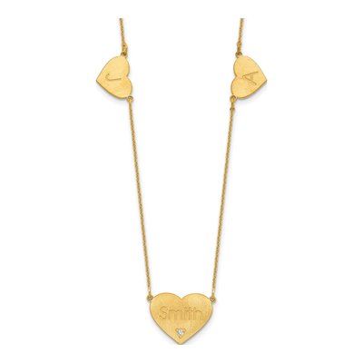 14K Yellow Gold Diamond Heart Station Necklace
