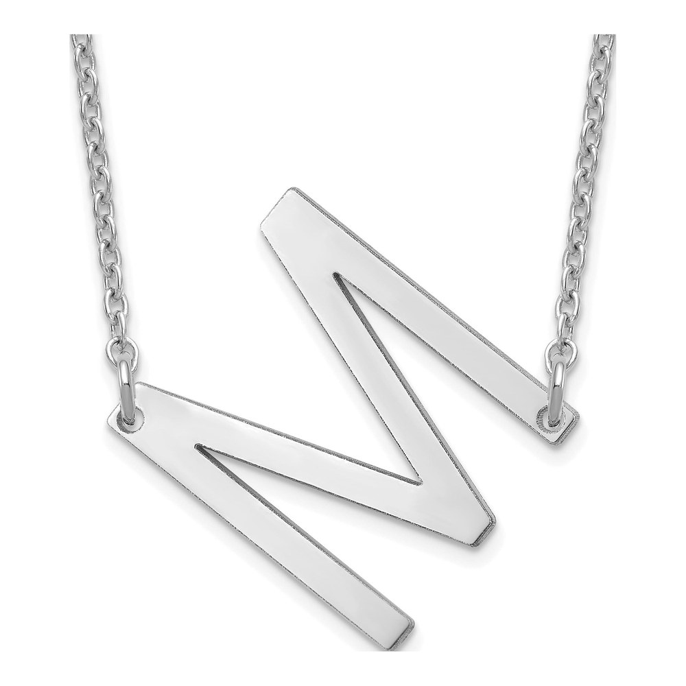 14K White Gold Rhodium-Plated Small Sideways Initial M Necklace