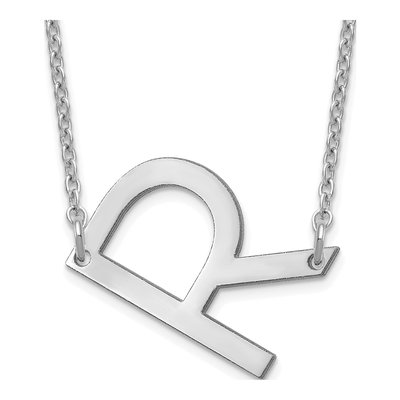 14K White Gold Letter R Necklace