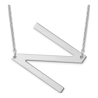 14K White Gold Large Letter N Necklace