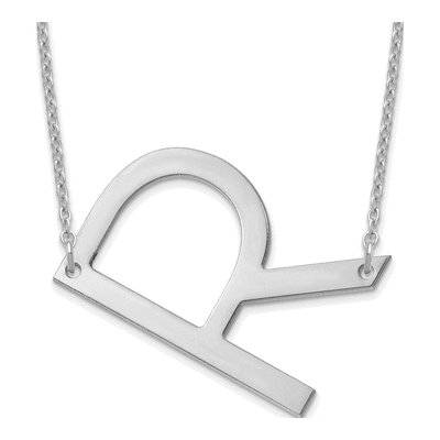 14K White Gold Letter R Necklace