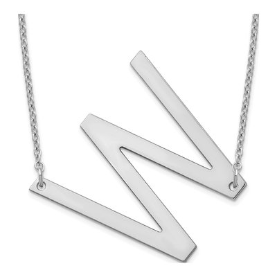 14K White Gold Large Letter W Necklace