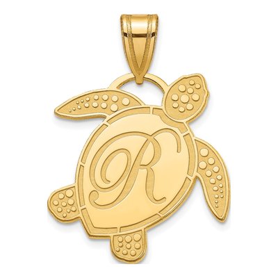 Gold-Plated Sterling Silver Sea Turtle Initial Pendant