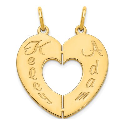 Gold-Plated Sterling Silver Personalized 2-Piece Break-Apart Heart Charm