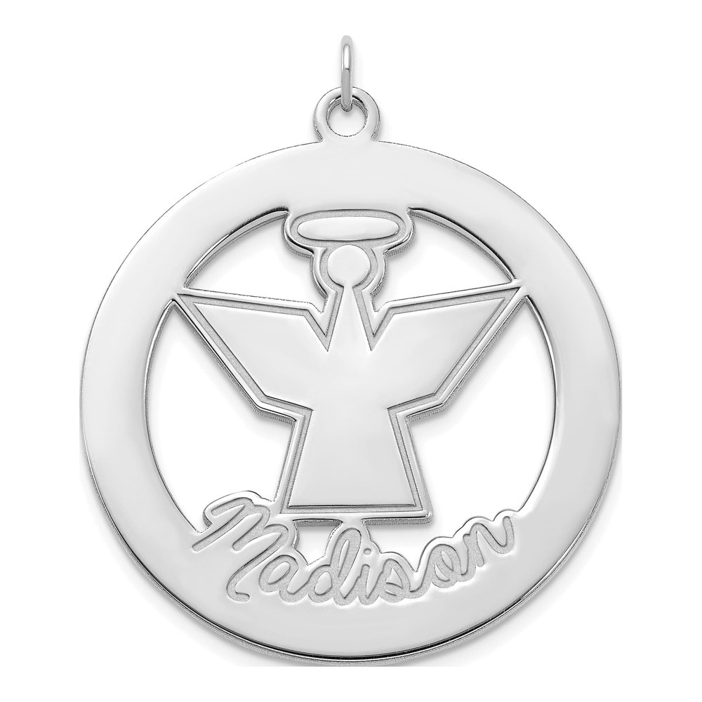 14K White Gold Rhodium-Plated Polished Angel Charm With Name