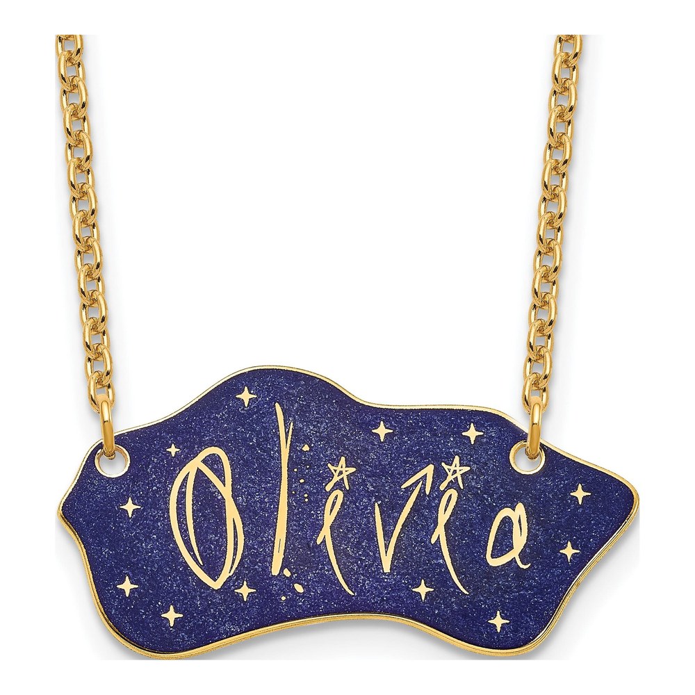Gold-Plated Sterling Silver Personalized Glitter Name Plate Necklace