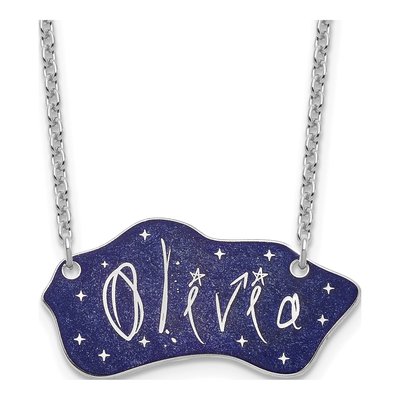 Sterling Silver Personalized Glitter Name Plate Necklace