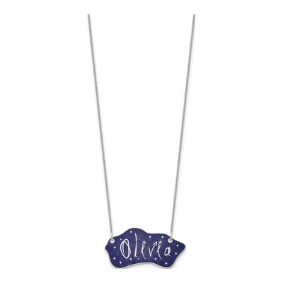 14K White Gold Glitter Epoxy Name Plate Necklace – view 2