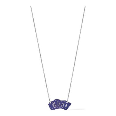 14K White Gold Glitter Epoxy Name Plate Necklace – view 4
