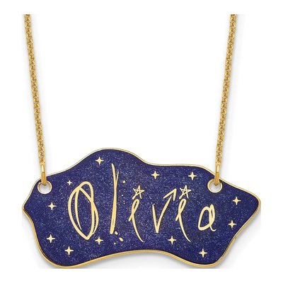 14K Yellow Gold Glitter Epoxy Name Plate Necklace
