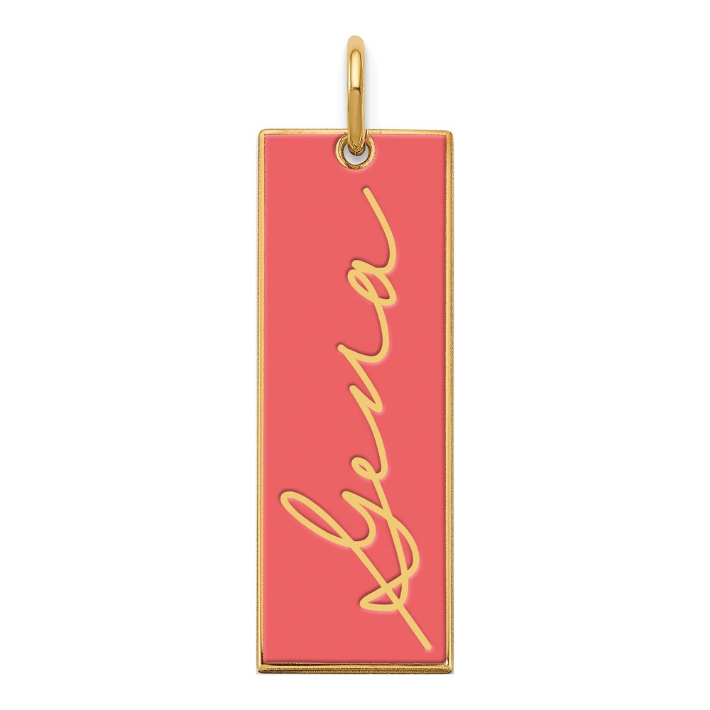 Sterling Silver Gold Plated Vertical Epoxy Personalized Signature Bar Charm Pendant