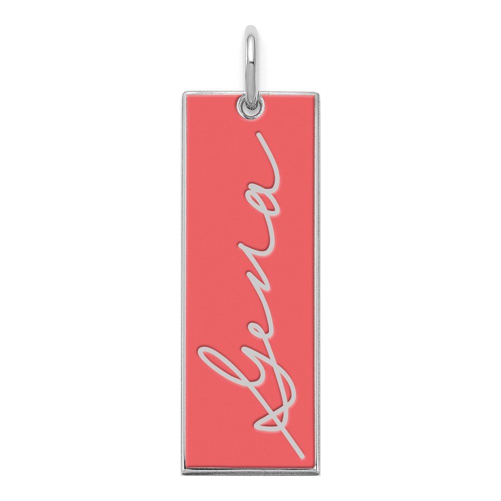 14K White Gold Rhodium-Plated Vertical Epoxy Personalized Signature Bar Charm Pendant