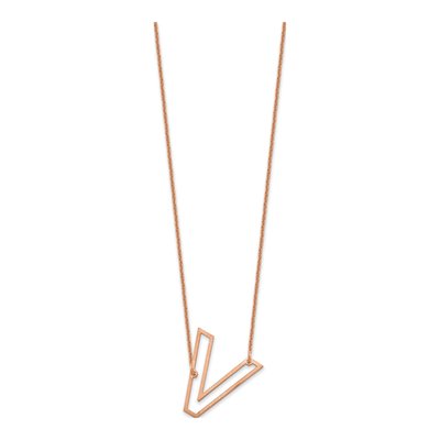 14K Rose Gold Sideways Initial V Necklace – view 2