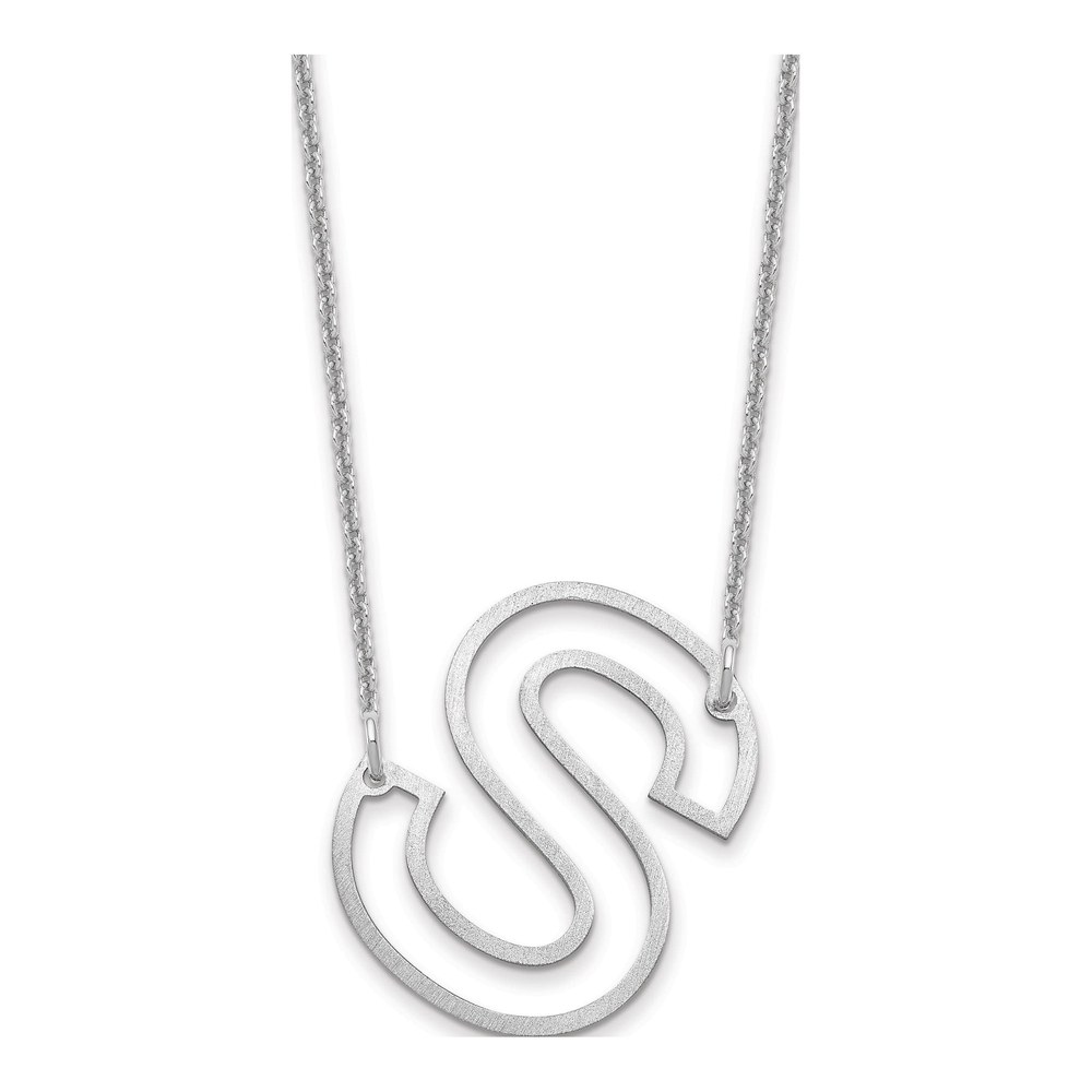 14K White Gold Rhodium-Plated Sideways Cut Out Initial S Necklace