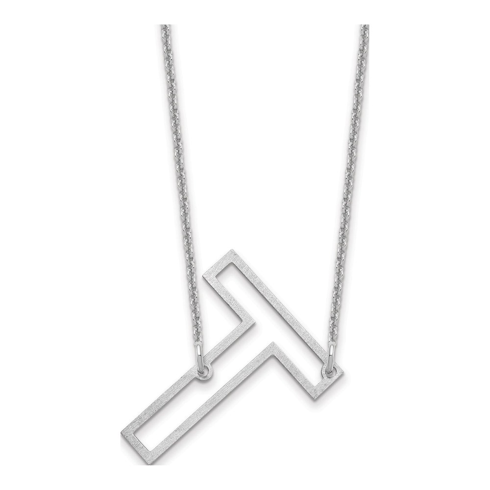 14K White Gold Rhodium-Plated Sideways Cut Out Initial T Necklace