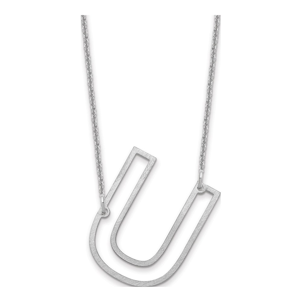 14K White Gold Rhodium-Plated Sideways Cut Out Initial U Necklace