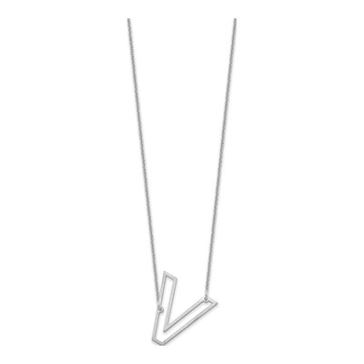 14K White Gold Sideways Initial V Necklace – view 2