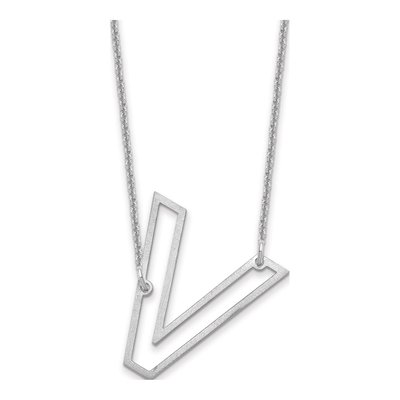 14K White Gold Sideways Initial V Necklace