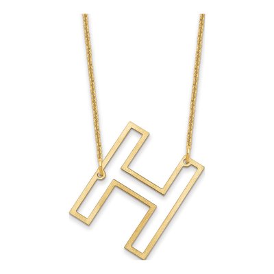 14K Yellow Gold Sideways Initial H Necklace