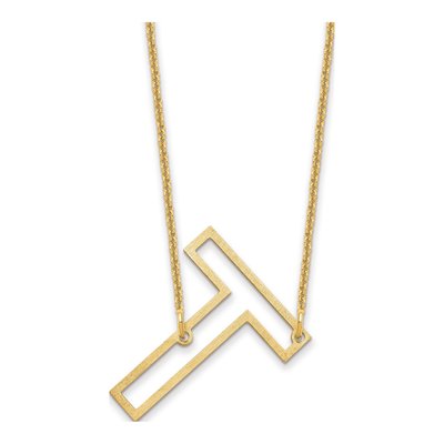 14K Yellow Gold Sideways Initial T Necklace