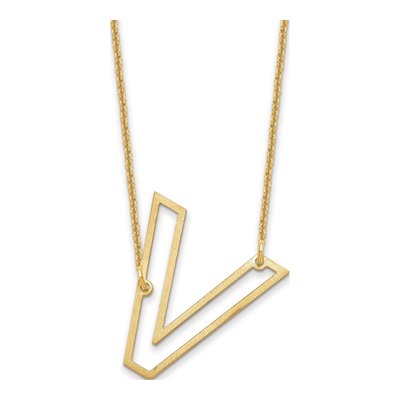 14K Yellow Gold Sideways Initial V Necklace
