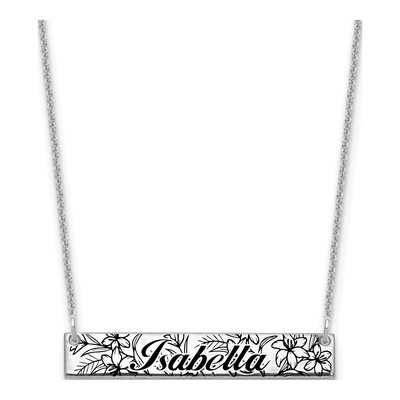 14K White Gold Personalized Name Birth Flower Bar Necklace – view 3